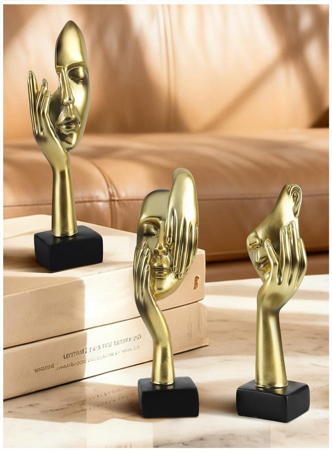 Magicsculp Modern Living Room Decoration - Gold Abstract Sculpture Decor For Shelves, Thinker Statues Set Of 3, Resin Face Knick Knacks Home Decor For Office Bookshelf, Shelf Side, Table, Gift For Friends - Image 1